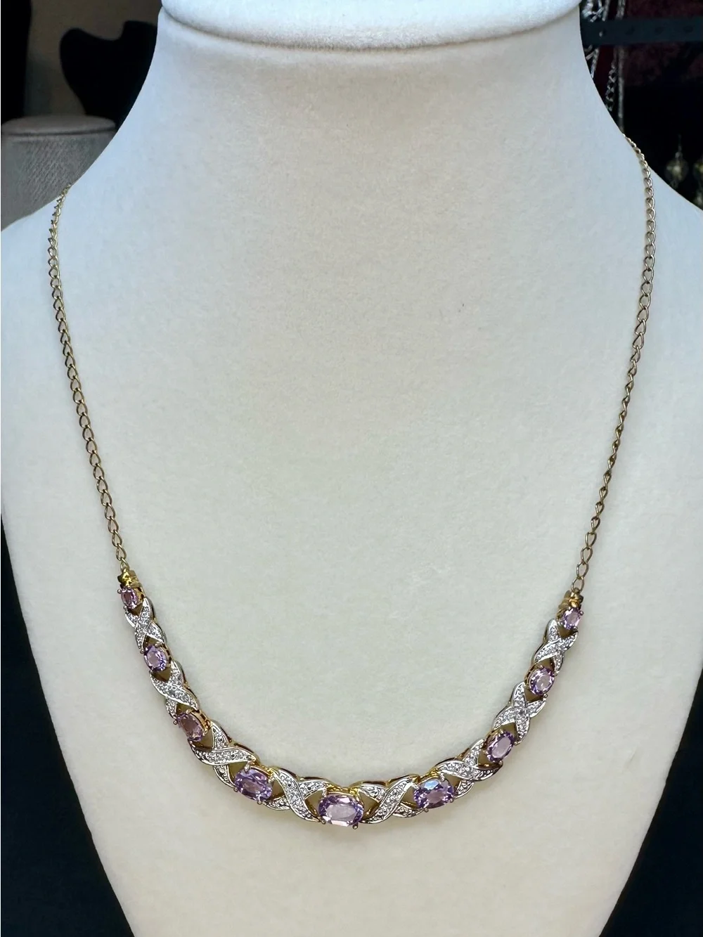 Gold-Tone Amethyst Chain Necklace with Crystal Accents
